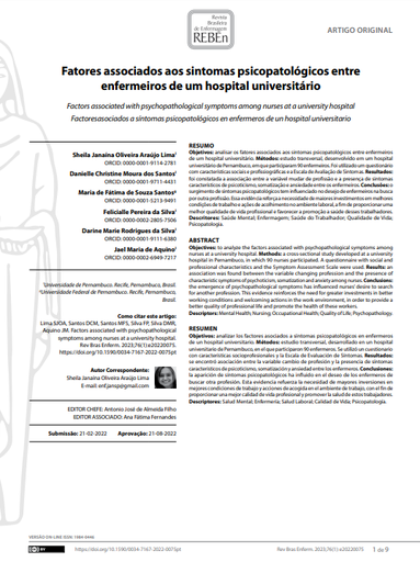 Factors associated with psychopathological symptoms among nurses at a university hospital