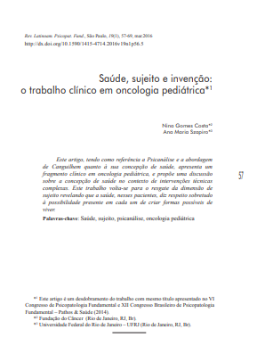 Saúde, sujeito e invenção: o trabalho clínico em oncologia pediátrica