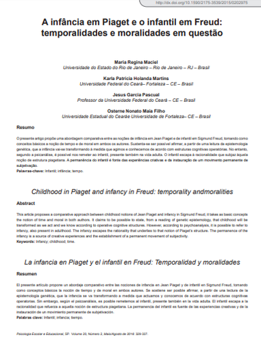A infância em Piaget e o infantil em Freud: temporalidades e moralidades em questão