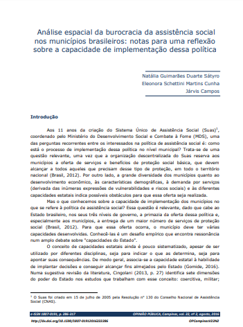 Análise espacial da burocracia da assistência social nos municípios brasileiros: notas para uma reflexão sobre a capacidade de implementação dessa política