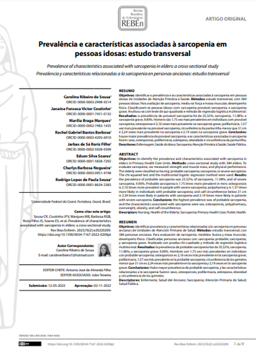 Prevalence of characteristics associated with sarcopenia in elders: a cross-sectional study