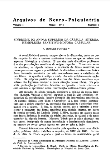 Síndrome do andar superior da cápsula interna. Hemiplegia sensitivo-motora capsular