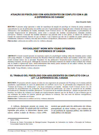 Atuação do psicólogo com adolescentes em conflito com a lei: a experiência do Canadá