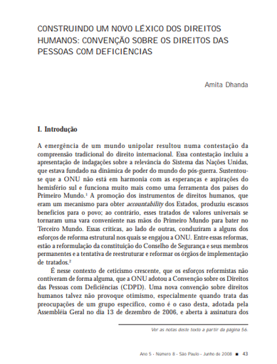 Construindo um novo léxico dos direitos humanos: Convenção sobre os Direitos das Pessoas com Deficiências