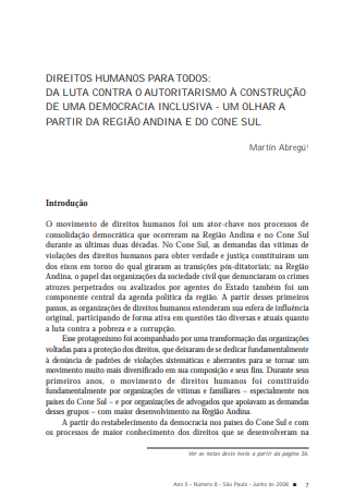 Direitos Humanos para todos: da luta contra o autoritarismo à construção de uma democracia inclusiva - um olhar a partir da Região Andina e do Cone Sul