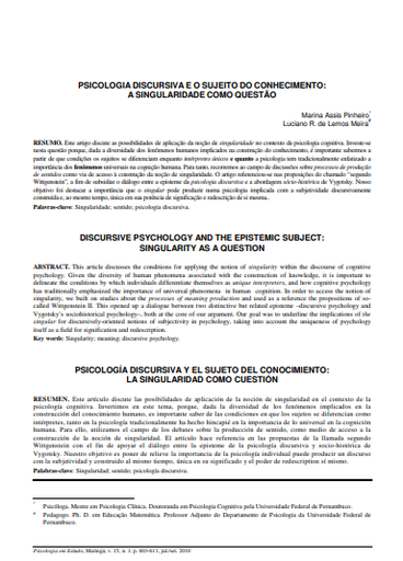 Psicologia discursiva e o sujeito do conhecimento: a singularidade como questão