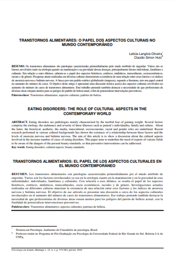 Transtornos alimentares: o papel dos aspectos culturais no mundo contemporâneo