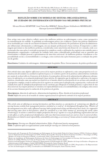 Reflexão sobre um modelo de sistema organizacional de cuidado de enfermagem centrado nas melhores práticas