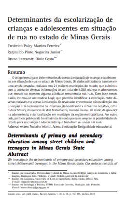 Determinantes da escolarização de crianças e adolescentes em situação de rua no estado de Minas Gerais