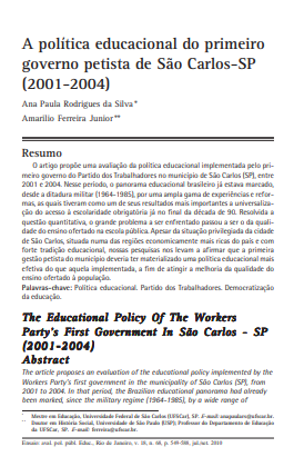 A política educacional do primeiro governo Petista de São Carlos-SP (2001-2004)