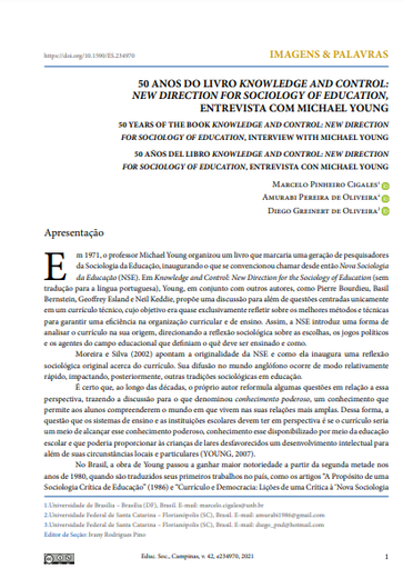 50 ANOS DO LIVRO KNOWLEDGE AND CONTROL: NEW DIRECTION FOR SOCIOLOGY OF EDUCATION, ENTREVISTA COM MICHAEL YOUNG