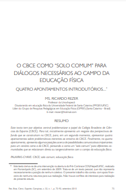 O CBCE como &quot;solo comum&quot; para diálogos necessários ao campo da educação física: quatro apontamentos introdutórios...