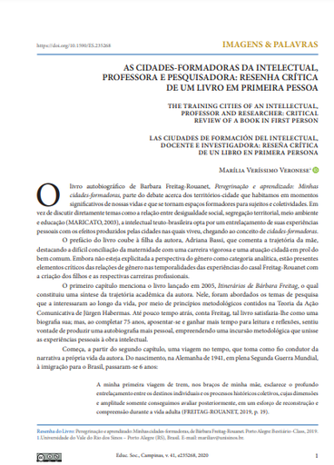 AS CIDADES-FORMADORAS DA INTELECTUAL, PROFESSORA E PESQUISADORA: RESENHA CRÍTICA DE UM LIVRO EM PRIMEIRA PESSOA