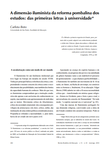 A dimensão iluminista da reforma pombalina dos estudos: das primeiras letras à universidade