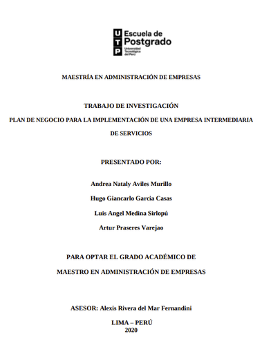 Plan de negocio para la implementación de una empresa intermediaria de servicios