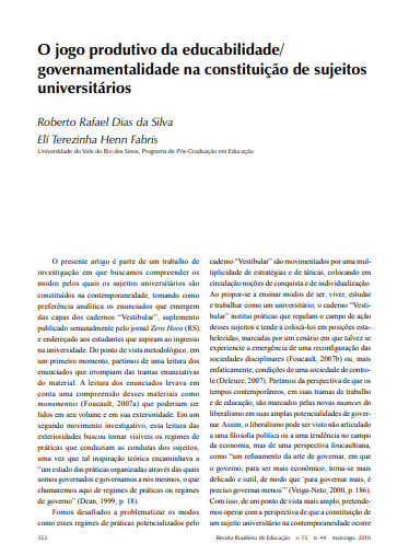 O jogo produtivo da educabilidade/governamentalidade na constituição de sujeitos universitários