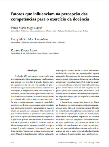 Fatores que influenciam na percepção das competências para o exercício da docência