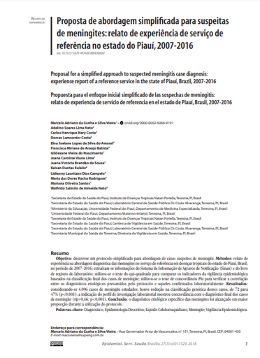 Proposta de abordagem simplificada para suspeitas de meningites: relato de experiência de serviço de referência no estado do Piauí, 2007-2016