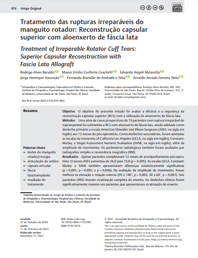 Treatment of Irreparable Rotator Cuff Tears: Superior Capsular Reconstruction with Fascia Lata Allograft