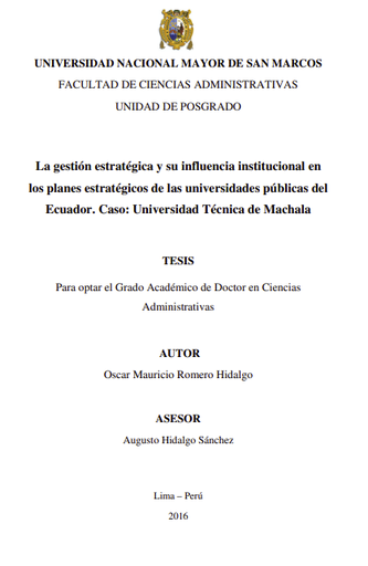 La gestión estratégica y su influencia institucional en los planes estratégicos de las universidades públicas del Ecuador.