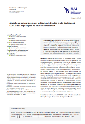 Nursing performance in COVID-19 and non-COVID-19 units: Implications for occupational health