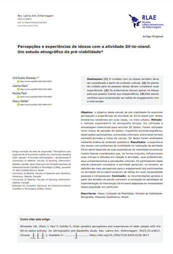 Older people’s perceptions and experiences of older people with the Sit-to-stand activity: An ethnographic pre-feasibility study