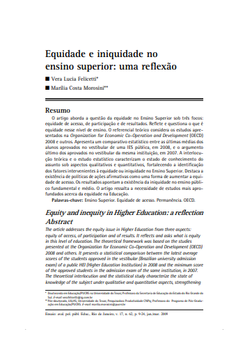Equidade e iniquidade no ensino superior: uma reflexão