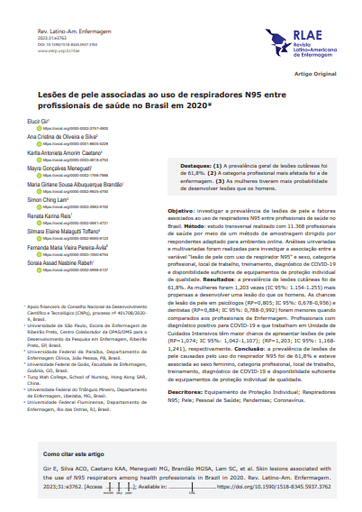 Lesiones cutáneas asociadas con el uso de respiradores N95 en profesionales de la salud de Brasil durante 2020