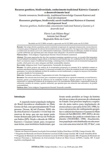 Recursos genéticos, biodiversidade, conhecimento tradicional Kaiowá e Guarani e o desenvolvimento