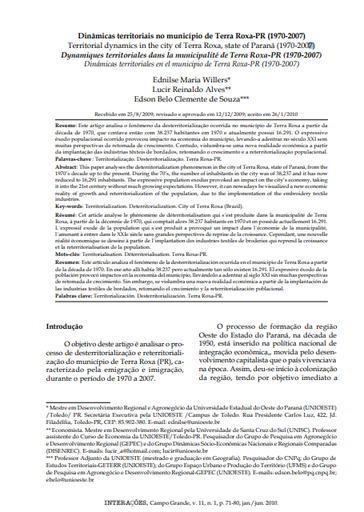 Dinâmicas territoriais no município de Terra Roxa-PR (1970-2007)
