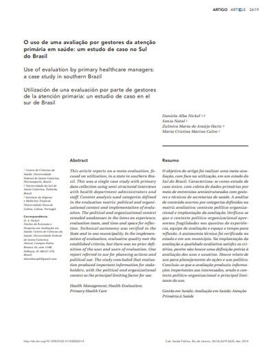 O uso de uma avaliação por gestores da atenção primária em saúde: um estudo de caso no Sul do Brasil