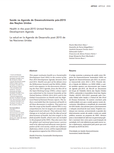 Saúde na Agenda de Desenvolvimento pós-2015 das Nações Unidas