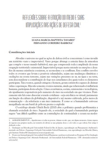 Reflexões sobre a emoção do medo e suas implicações nas ações de Defesa Civil