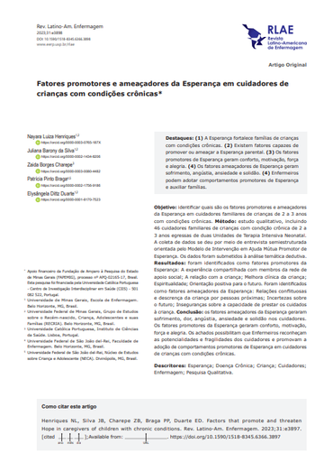 Factores promotores y amenazadores de Esperanza en cuidadores de niños con condiciones crónicas Factores promotores y amenazadores de Esperanza en cuidadores de niños con condiciones crónicas