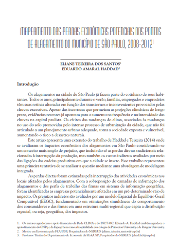 Mapeamento das perdas econômicas potenciais dos pontos de alagamento do município de São Paulo, 2008-2012