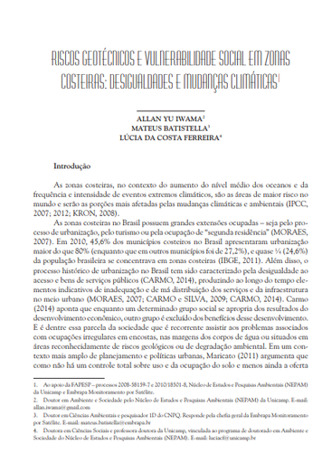 Riscos geotécnicos e vulnerabilidade social em zonas costeiras: desigualdades e mudanças climáticas