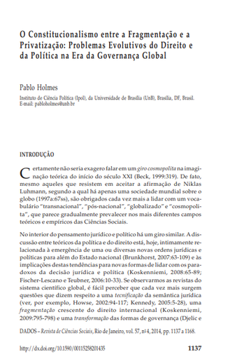 O Constitucionalismo entre a Fragmentação e a Privatização: Problemas Evolutivos do Direito e da Política na Era da Governança Global
