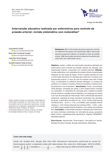 Intervención educativa realizada por enfermeros para el control de la presión arterial: revisión sistemática con metaanálisis