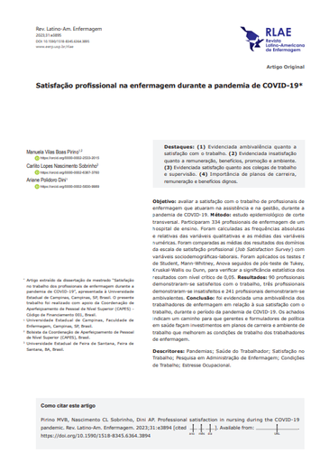 Satisfacción profesional en enfermería durante la pandemia de COVID-19