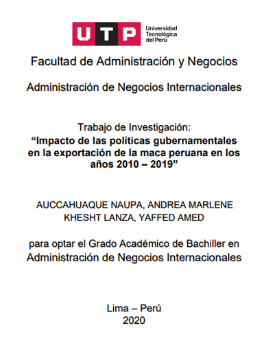 Impacto de las políticas gubernamentales en la exportación de la maca peruana en los años 2010 - 2019