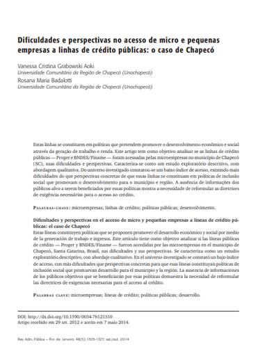 Dificuldades e perspectivas no acesso de micro e pequenas empresas a linhas de crédito públicas: o caso de Chapecó