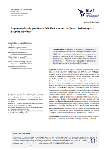 Repercusiones de la pandemia de COVID-19 en la formación en enfermería: Scoping Review