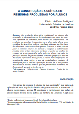 A construção da crítica em resenhas produzidas por alunos