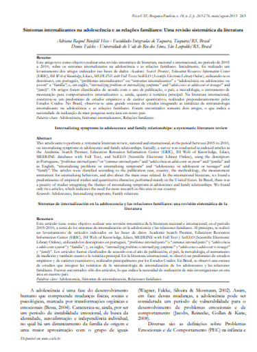 Sintomas internalizantes na adolescência e as relações familiares: uma revisão sistemática da literatura