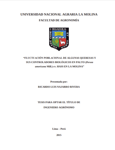 Fluctuación poblacional de algunas queresas y sus controladores biológicos en palto (Persea americana Mill.) cv. Hass en La Molina