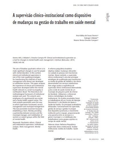 A supervisão clínico-institucional como dispositivo de mudanças na gestão do trabalho em saúde mental
