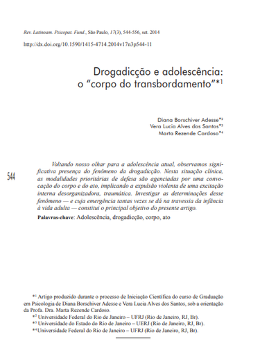 Drogadicção e adolescência: o &quot;corpo do transbordamento&quot;