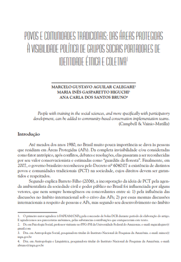 Povos e comunidades tradicionais: das áreas protegidas à visibilidade política de grupos sociais portadores de identidade étnica e coletiva¹