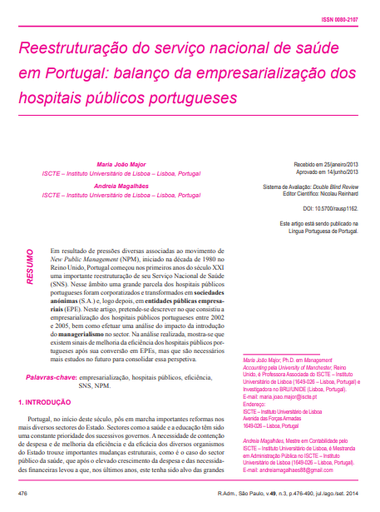 Reestruturação do serviço nacional de saúde em Portugal: balanço da empresarialização dos hospitais públicos portugueses