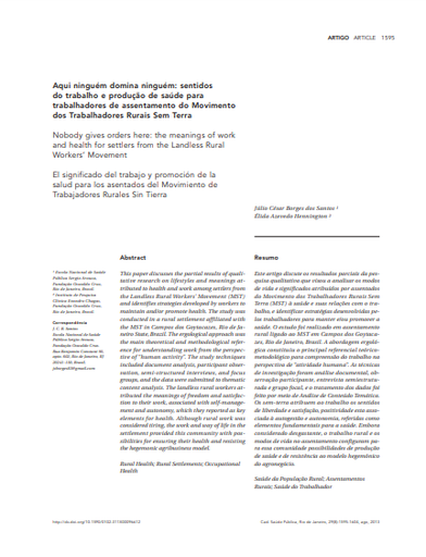 Aqui ninguém domina ninguém: sentidos do trabalho e produção de saúde para trabalhadores de assentamento do Movimento dos Trabalhadores Rurais Sem Terra
